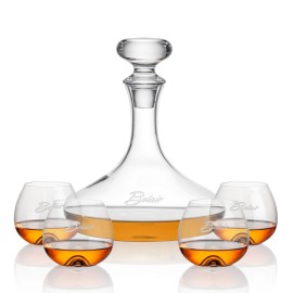 Personalized Stratford Decanter & 4 Boston Stemless Cognac  Personalized Stratford Decanter & 4 Boston Stemless Cognac