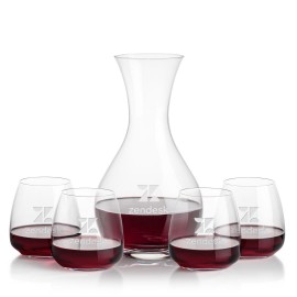 Adelita Carafe & 4 Hogarth Stemless Wine with Logo