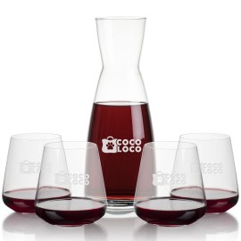 Winchester Carafe & 4 Crestview Stemless with Logo  Winchester Carafe & 4 Crestview Stemless with Logo
