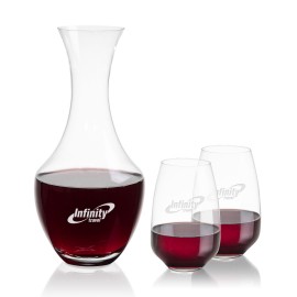 Oldham Carafe & 2 Oldham Stemless with Logo  Oldham Carafe & 2 Oldham Stemless with Logo
