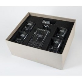 Uptown/Meridian Crystal Bar Set w/Decanter & 4 Rocks Glasses with Logo