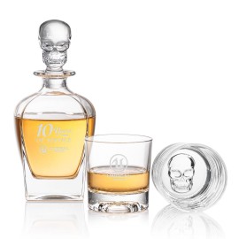 Delrina Scull Decanter & 2 On-the-Rocks with Logo  Delrina Scull Decanter & 2 On-the-Rocks with Logo
