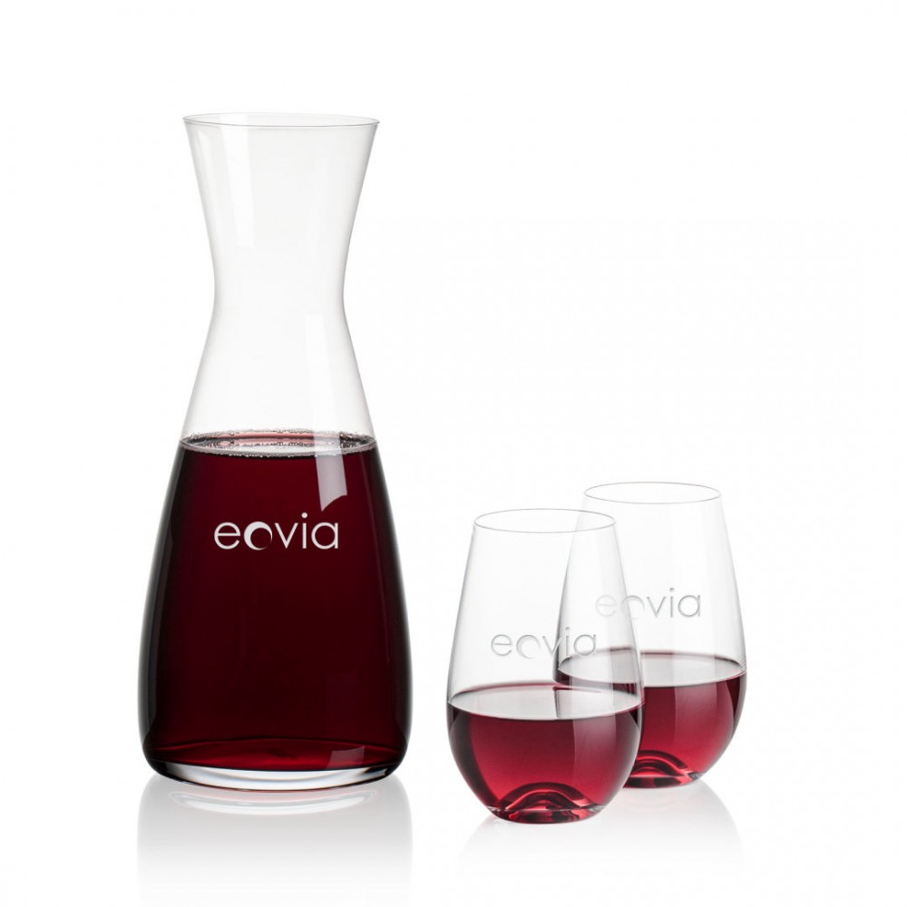 Portofino Carafe & Boston Stemless Wine with Logo