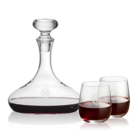 Stratford Decanter & 2 Crestview Stemless Wine with Logo  Stratford Decanter & 2 Crestview Stemless Wine with Logo