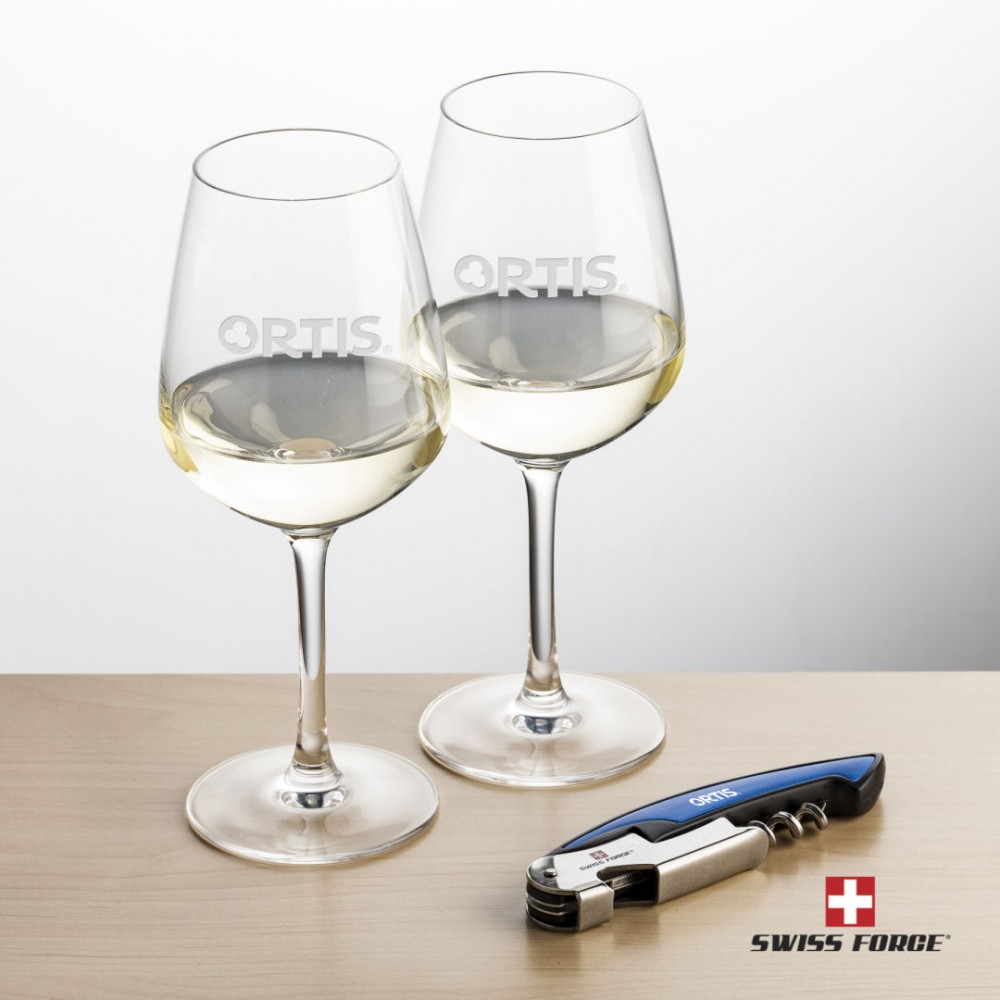 Logo Branded Swiss Force Opener & 2 Mandelay Wine - Blue