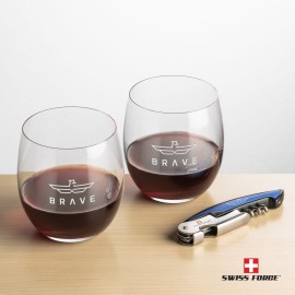 Logo Branded Swiss Force Opener & 2 Zacata Wine - Blue