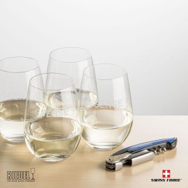 Swiss Force Opener & 4 RIEDEL Wine - Blue with Logo