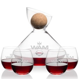 Customized Woodbury Carafe w/Cork Stopper & 4 Redmond Stemless Wine  Customized Woodbury Carafe w/Cork Stopper & 4 Redmond Stemless Wine