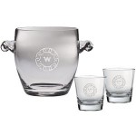 Westgate Newlands Ice Bucket 9"H with Two Matching (12.25 oz.) Sinfonia Tumblers (3 Piece Set) Custom Imprinted