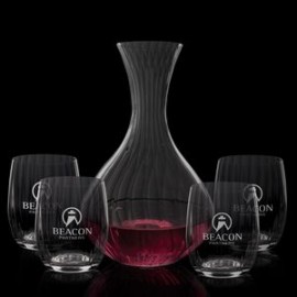 Ameling Carafe & 4 Stemless Wine with Logo