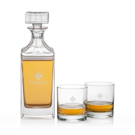 Aristocrat Decanter & 2 On-the-Rocks with Logo