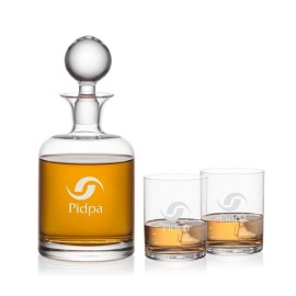 Stockton Decanter & 2 On-the-Rocks with Logo  Stockton Decanter & 2 On-the-Rocks with Logo