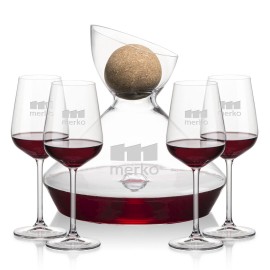 Woodbury Carafe w/Cork Stopper & 4 Elderwood Wine with Logo