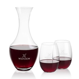 Oldham Carafe & 2 Carlita Stemless with Logo  Oldham Carafe & 2 Carlita Stemless with Logo