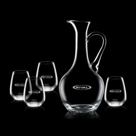 Custom Deane Carafe & 4 Stemless Wine  Custom Deane Carafe & 4 Stemless Wine