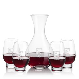 Adelita Carafe & 4 Glenarden Stemless Wine with Logo
