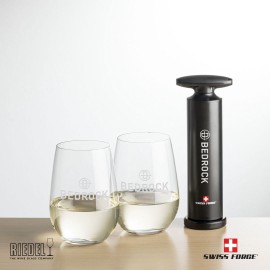 Personalized Swiss Force Opener & 2 RIEDEL Stemless Wine  Personalized Swiss Force Opener & 2 RIEDEL Stemless Wine