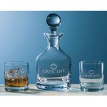 Logo Branded Classic Whiskey Decanter w/ Set of 2 Glasses (3 Piece Set)