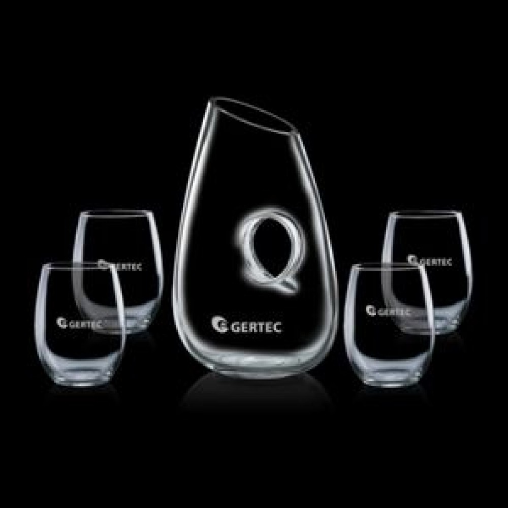 Custom Engraved Hallandale Carafe & 4 Stemless Wine Custom Engraved Hallandale Carafe & 4 Stemless Wine