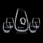 Custom Engraved Hallandale Carafe & 4 Stemless Wine