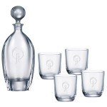 Promotional Orbit Tall Decanter (24 oz.) with Four Matching (10.5 oz.) Orbit Rocks Glasses (5 Piece Set)