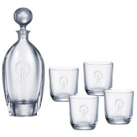 Promotional Orbit Tall Decanter (24 oz.) with Four Matching (10.5 oz.) Orbit Rocks Glasses (5 Piece Set)