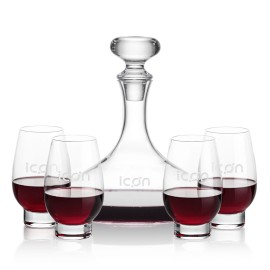 Stratford Decanter & 4 Glenarden Stemless Wine with Logo