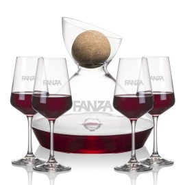 Woodbury Carafe w/Cork Stopper & 4 Cannes Wine with Logo