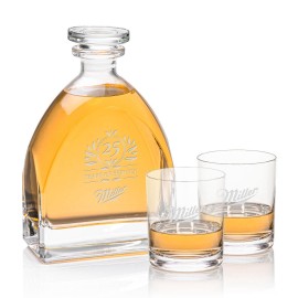 Logo Branded Dutton Decanter & 2 On-the-Rocks  Logo Branded Dutton Decanter & 2 On-the-Rocks