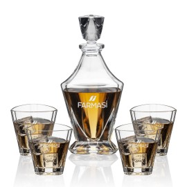 Arellano Decanter & 4 On-the-Rocks with Logo  Arellano Decanter & 4 On-the-Rocks with Logo