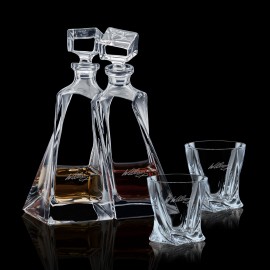 Bonham Twin Decanters & 2 On-the-Rocks with Logo  Bonham Twin Decanters & 2 On-the-Rocks with Logo