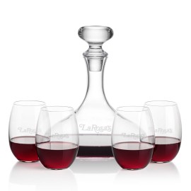 Stratford Decanter & 4 Carlita Stemless Wine with Logo  Stratford Decanter & 4 Carlita Stemless Wine with Logo