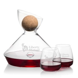 Woodbury Carafe w/Cork Stopper & Hogarth Stemless Wine with Logo