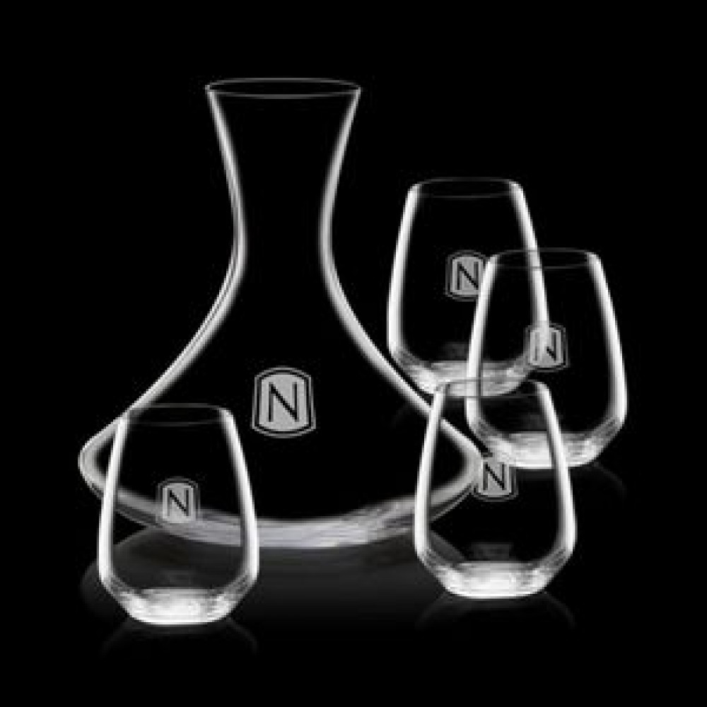Custom Engraved Senderwood Carafe & 4 Brunswick Wine Custom Engraved Senderwood Carafe & 4 Brunswick Wine