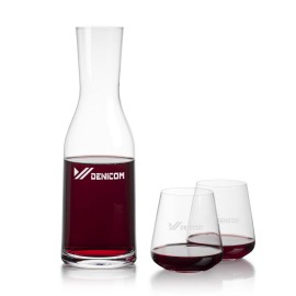 Caldmore Carafe & 2 Crestview Stemless Wine with Logo