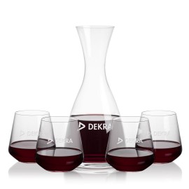 Barham Carafe & 4 Cannes Stemless Wine with Logo