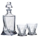 Logo Branded Quadro Decanter (28.75 oz.) with Two Matching (11.5 oz.) Quadro Rocks Glasses Set (3 Piece Set)