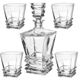 Westgate Citadel Crystal Decanter Set with Four Matching Rocks Glasses with Logo