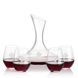 Madagascar Carafe & 4 Reina Stemless Wine with Logo