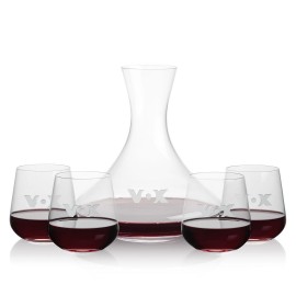 Senderwood Carafe & 4 Howden Stemless Wine with Logo  Senderwood Carafe & 4 Howden Stemless Wine with Logo