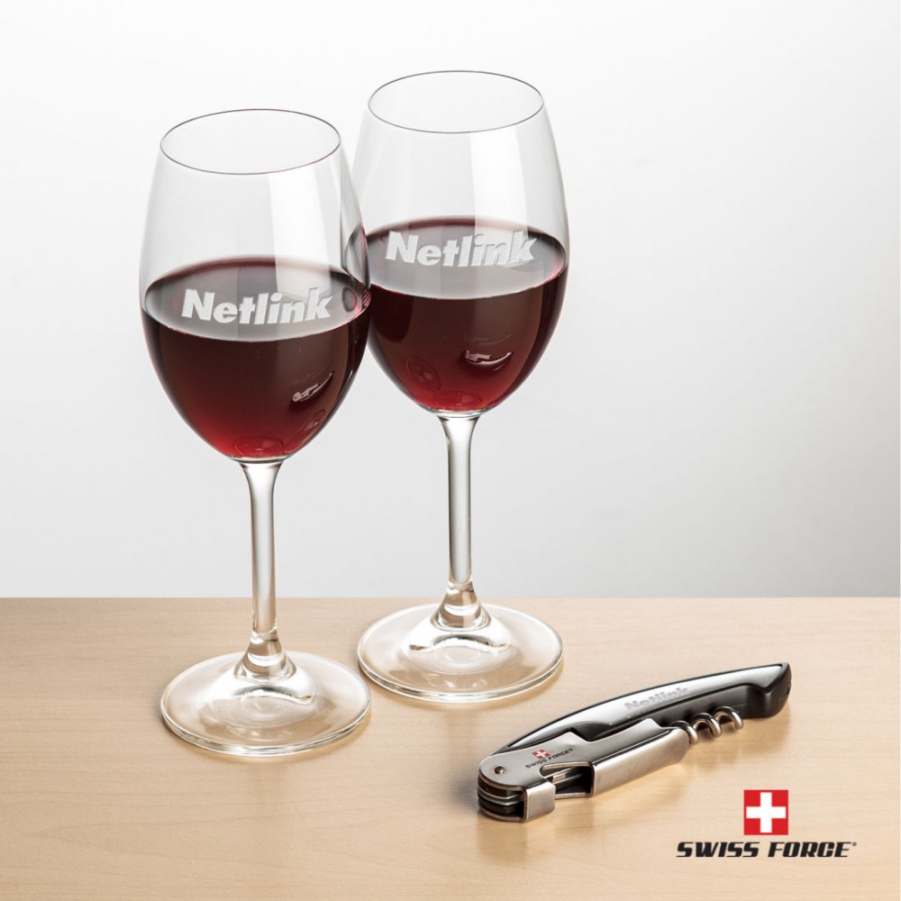 Personalized Swiss Force Opener & 2 Naples Wine - Silver