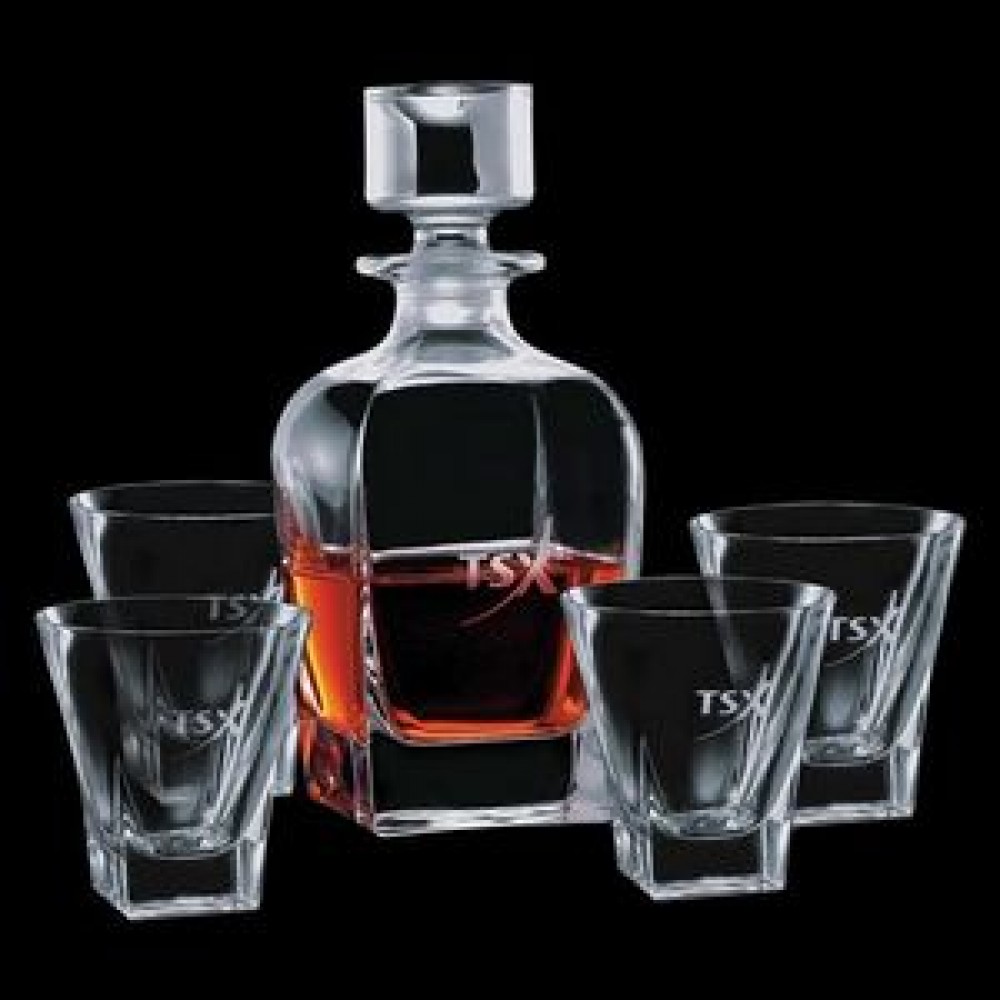 Chesswood Decanter & 4 On-the-Rocks Logo Branded Chesswood Decanter & 4 On-the-Rocks Logo Branded