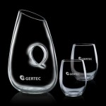 Logo Branded Hallandale Carafe & 2 Stemless Wine