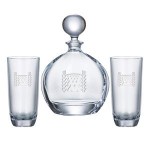 Personalized Orbit Round Decanter (27 oz.) with Two Matching (10.5 oz.) Orbit Highball Glasses (3 Piece Set)