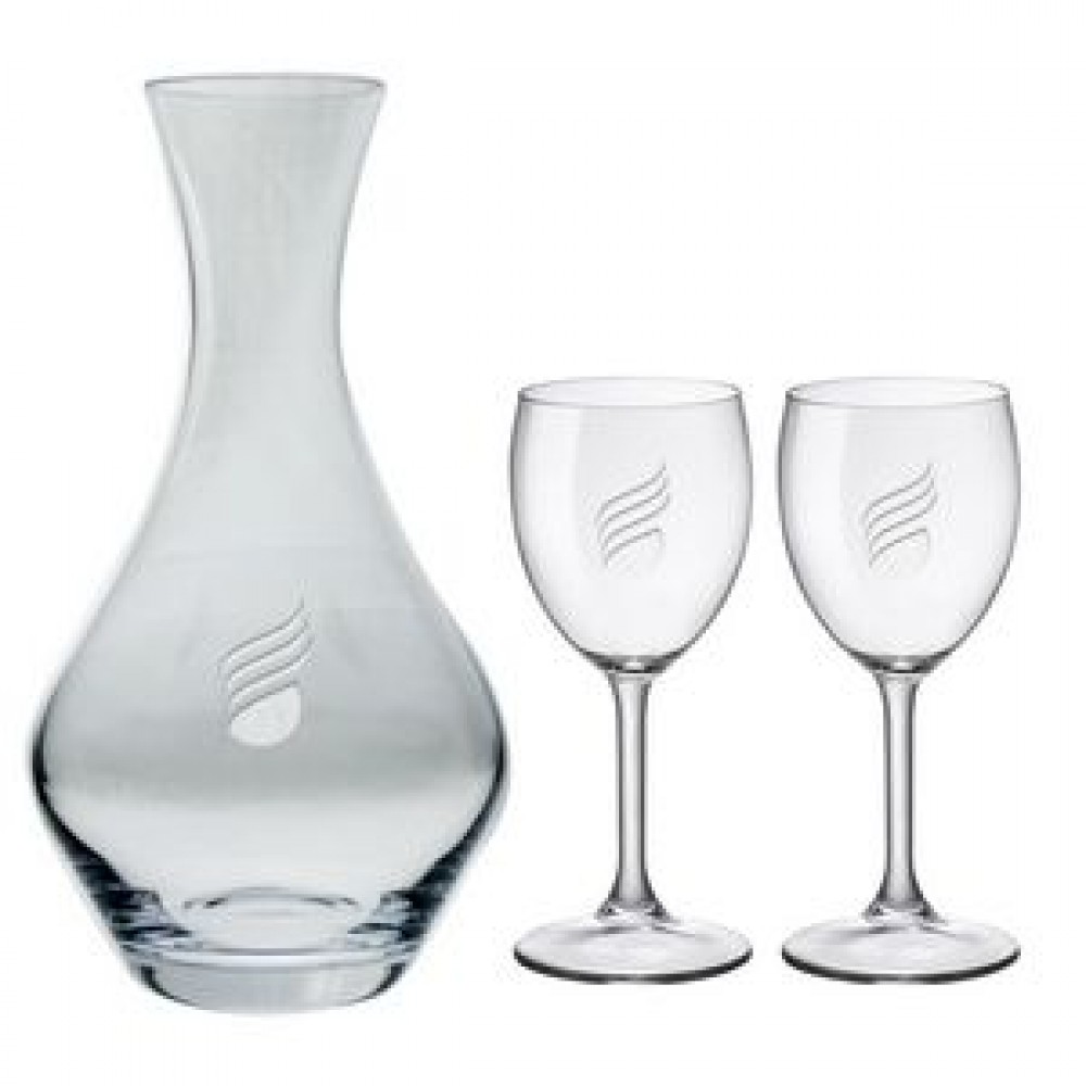 Vino Grande Carafe (40 oz.) with Set of Two (8.5 oz) Park Avenue Wine Glasses (3 Piece Set) with Logo Vino Grande Carafe (40 oz.) with Set of Two (8.5 oz) Park Avenue Wine Glasses (3 Piece Set) with Logo