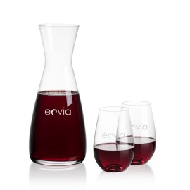 Personalized Portofino Carafe & 2 Boston Stemless Wine  Personalized Portofino Carafe & 2 Boston Stemless Wine