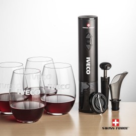 Personalized Swiss Force Opener & 4 Carlita Stemless Wine