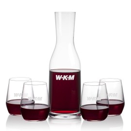 Logo Branded Caldmore Carafe & 4 Germain Stemless Wine  Logo Branded Caldmore Carafe & 4 Germain Stemless Wine