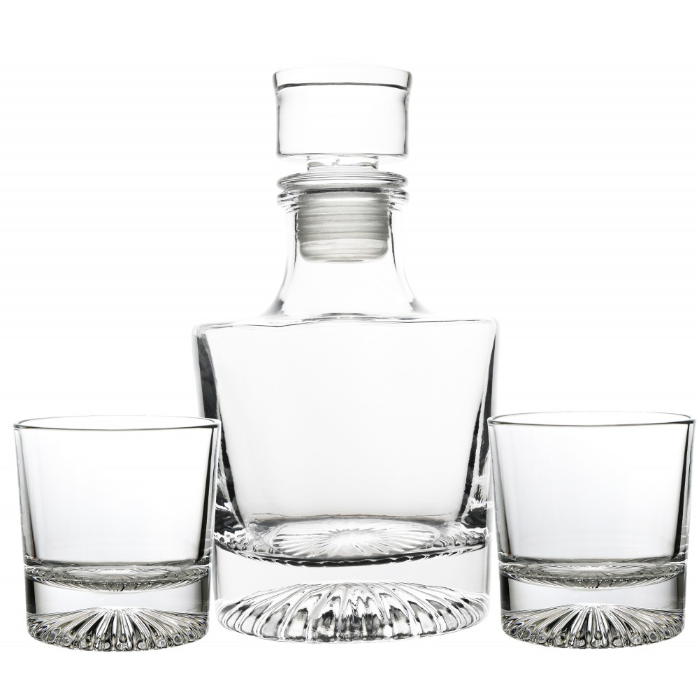 Round Spirit Decanter Set, 3 piece Set (1 Spirit Decanter and 2 Spirit Glasses) with Logo Round Spirit Decanter Set, 3 piece Set (1 Spirit Decanter and 2 Spirit Glasses) with Logo