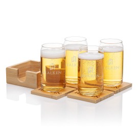 Beer Can Glass/Coaster Gift Set for 4 with Logo  Beer Can Glass/Coaster Gift Set for 4 with Logo